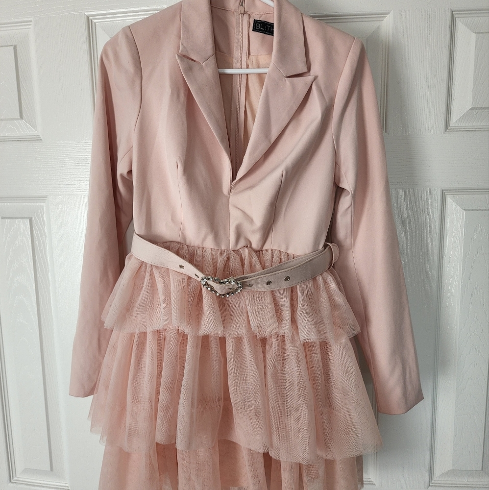 Blush mini tulle dress with belt